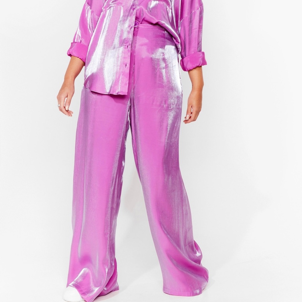 Metallic satin wide leg pants